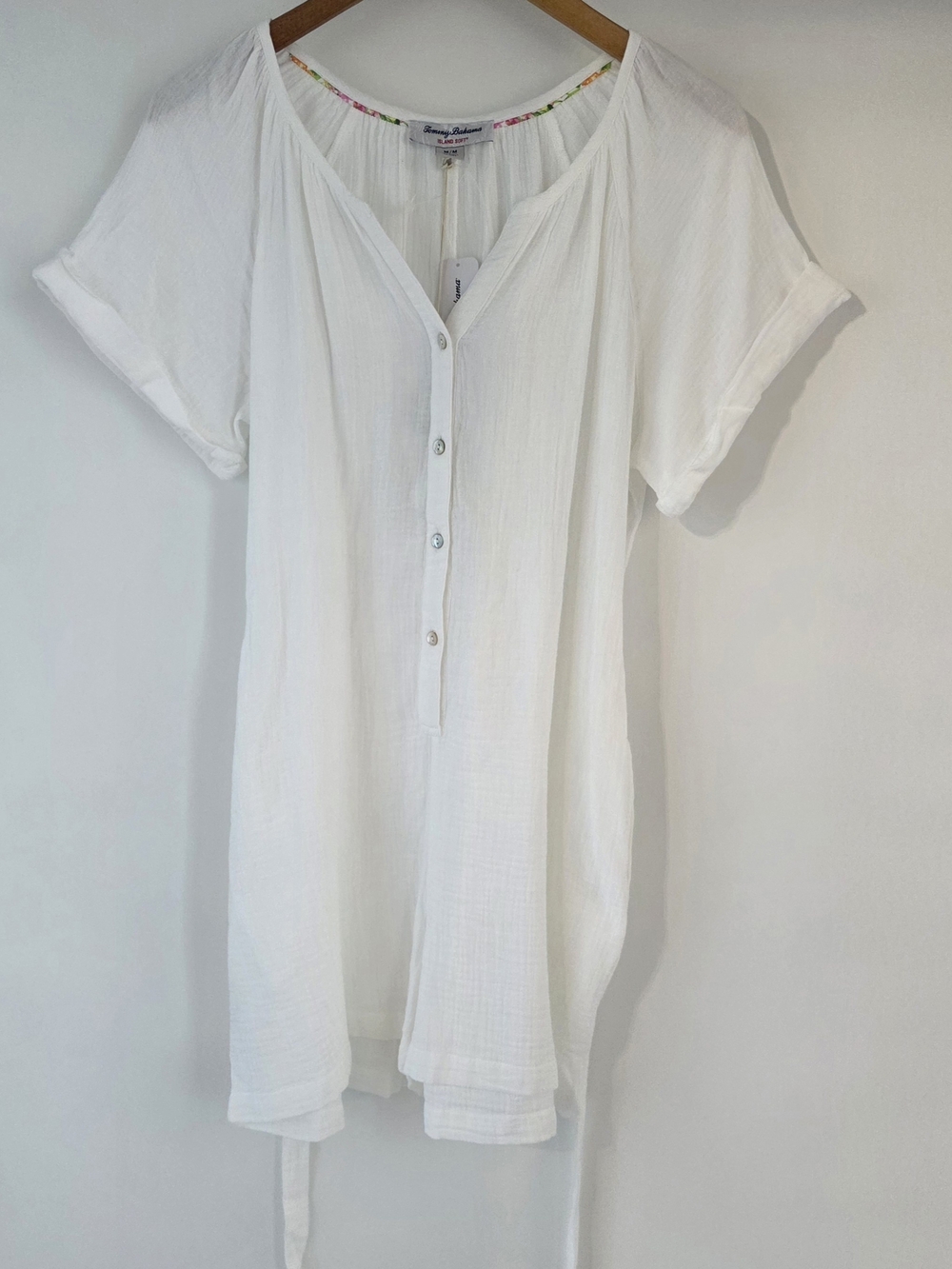 Tommy Bahama Island Soft White Gauze Romper Short Sleeve Size Medium